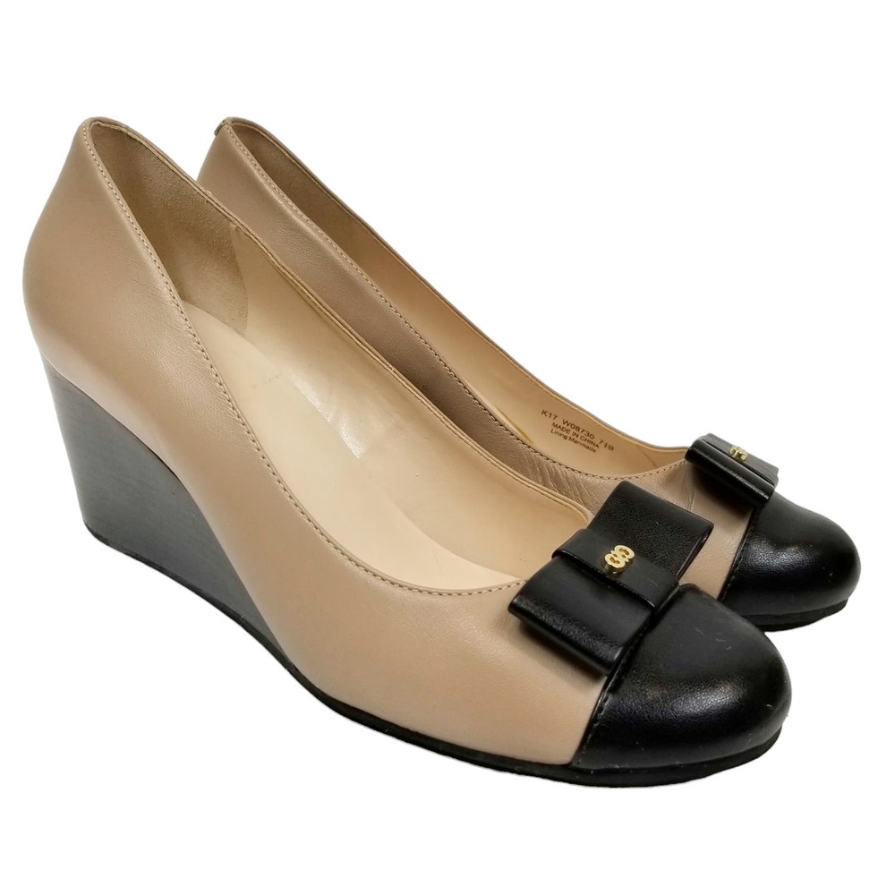 Cole Haan Beige and Black Leather Wedge Heels